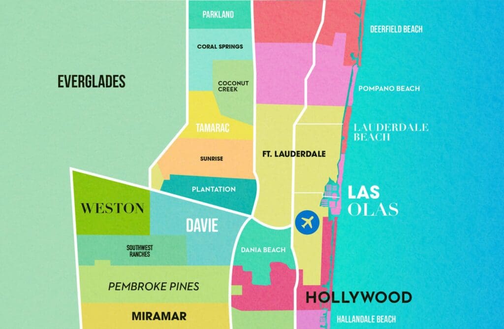 Stylized map of Fort Lauderdale and beaches